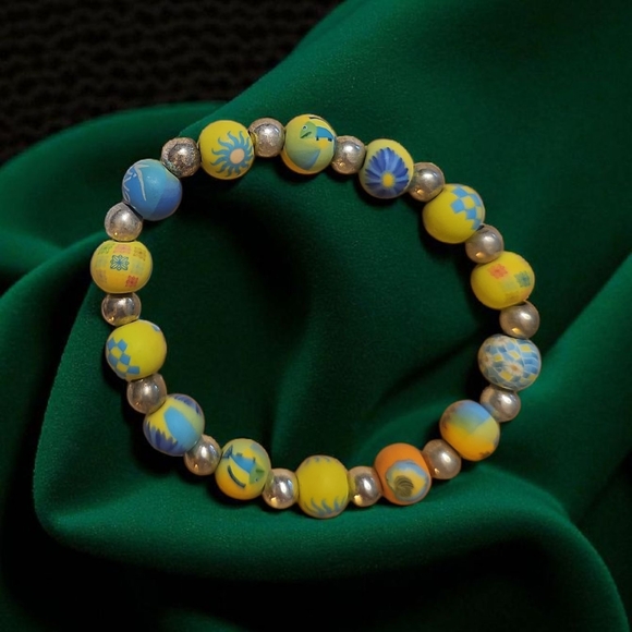 Viva Handemade Artician Vibrant Blue and Yellow Beaded Bracelet - Picture 1 of 3